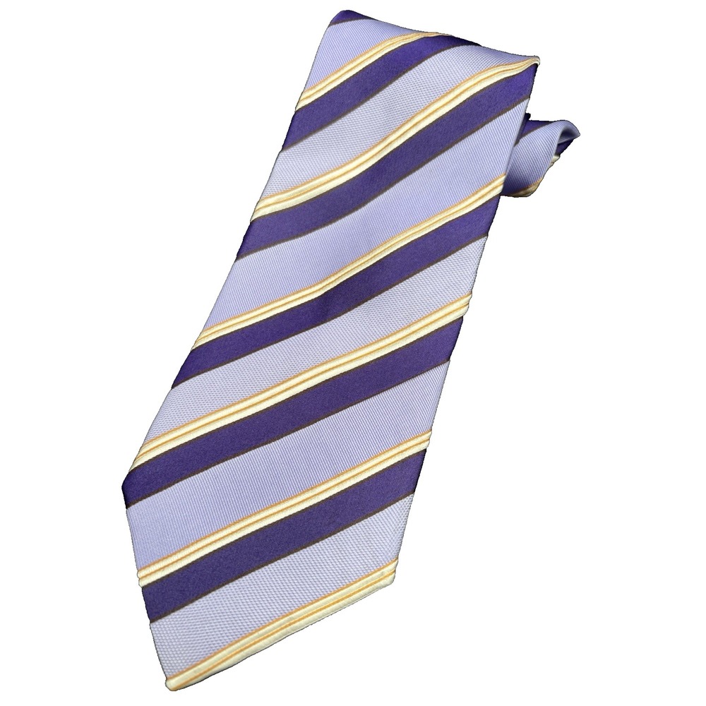 Canali Men's Tie 100 % Silk Purple Gold Striped 61" X 3.75" Made In Italy GUC
